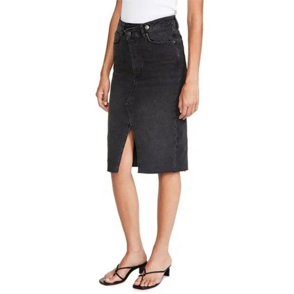 Boyish Washed Black Moonfleet High Rise Button Fly The Andy Denim Midi Skirt - Picture 1 of 9